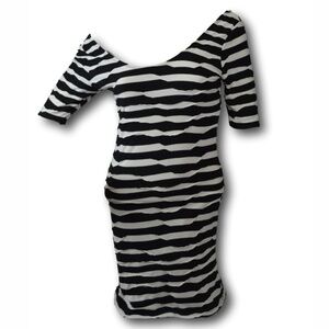 Sexy Off Shoulder Striped Bodycon B&W Dress S 🖤